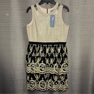 TM by Truly Me Glittery Gold/Black Dress Sleeveless With Stylish Shoulder Straps